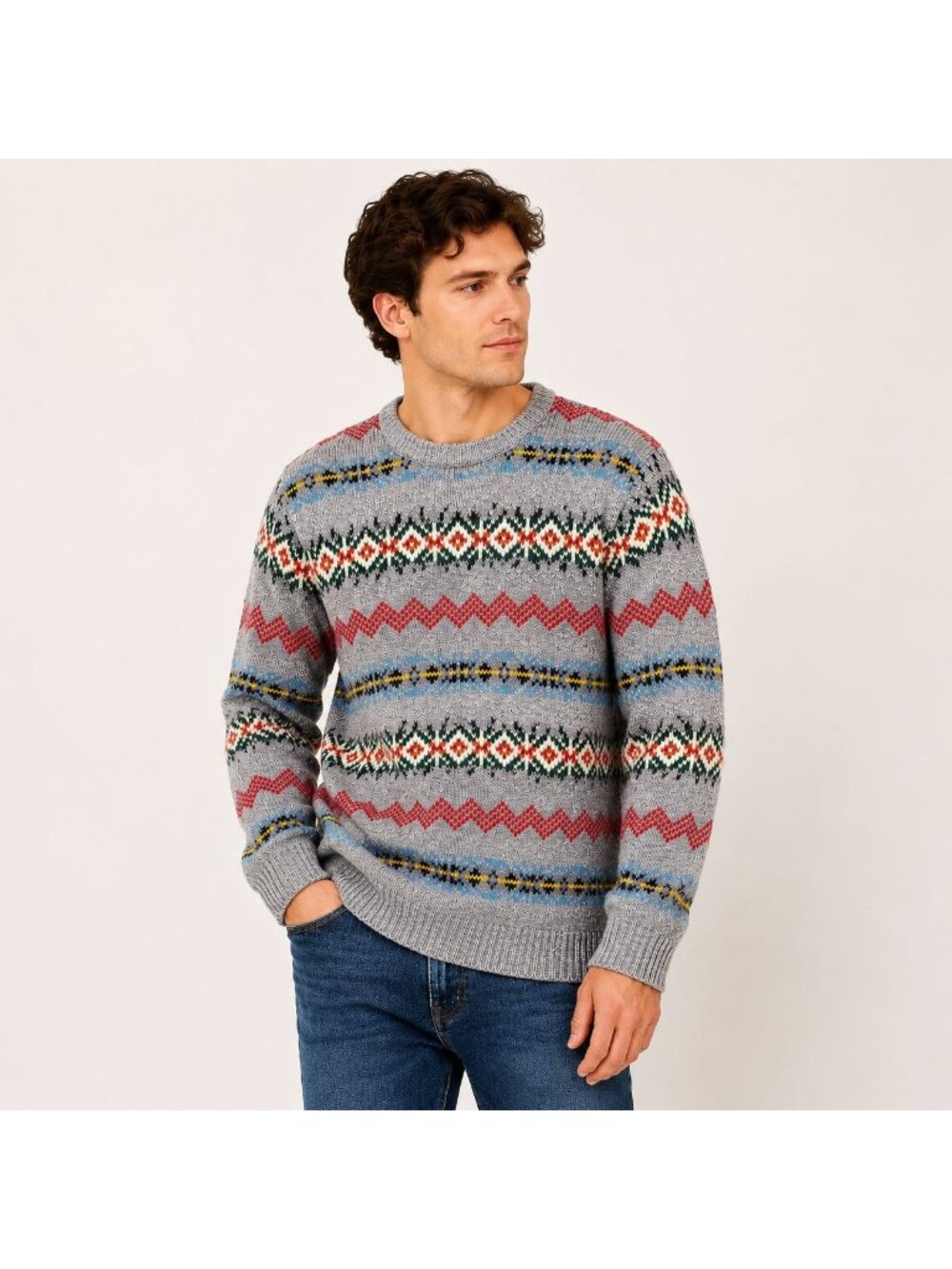 Vintage Brooks Brothers Red Fleece Fair Isle Wool Sweater Size Large Cottage